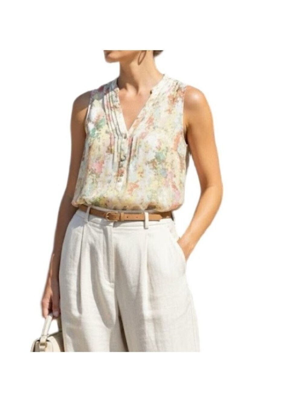Dynamite sleeveless pastel abstract floral print top M